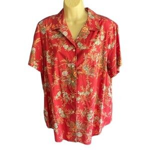 Vintage Lauren Ralph Lauren Red Floral Short Sleeve Button Down Shirt, size 1X